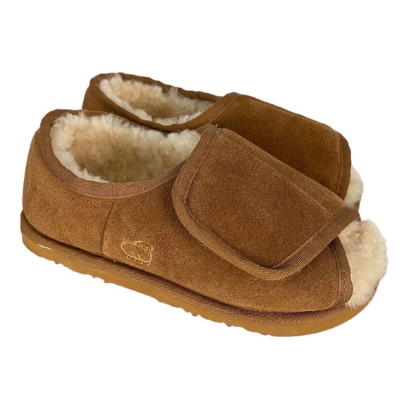 Lamo Open Toe Wrap Suede Slippers Shearling Lined Women's 9 XL Tried on only - Picture 1 of 11